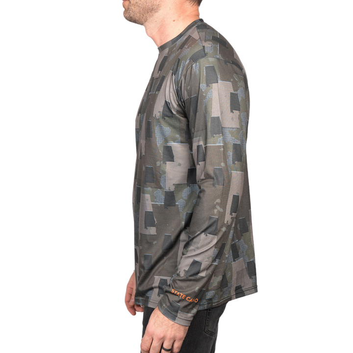 Alabama State Camo long sleeve shirt featuring a unique camo pattern made for Alabama, designed for hunters and outdoor enthusiasts