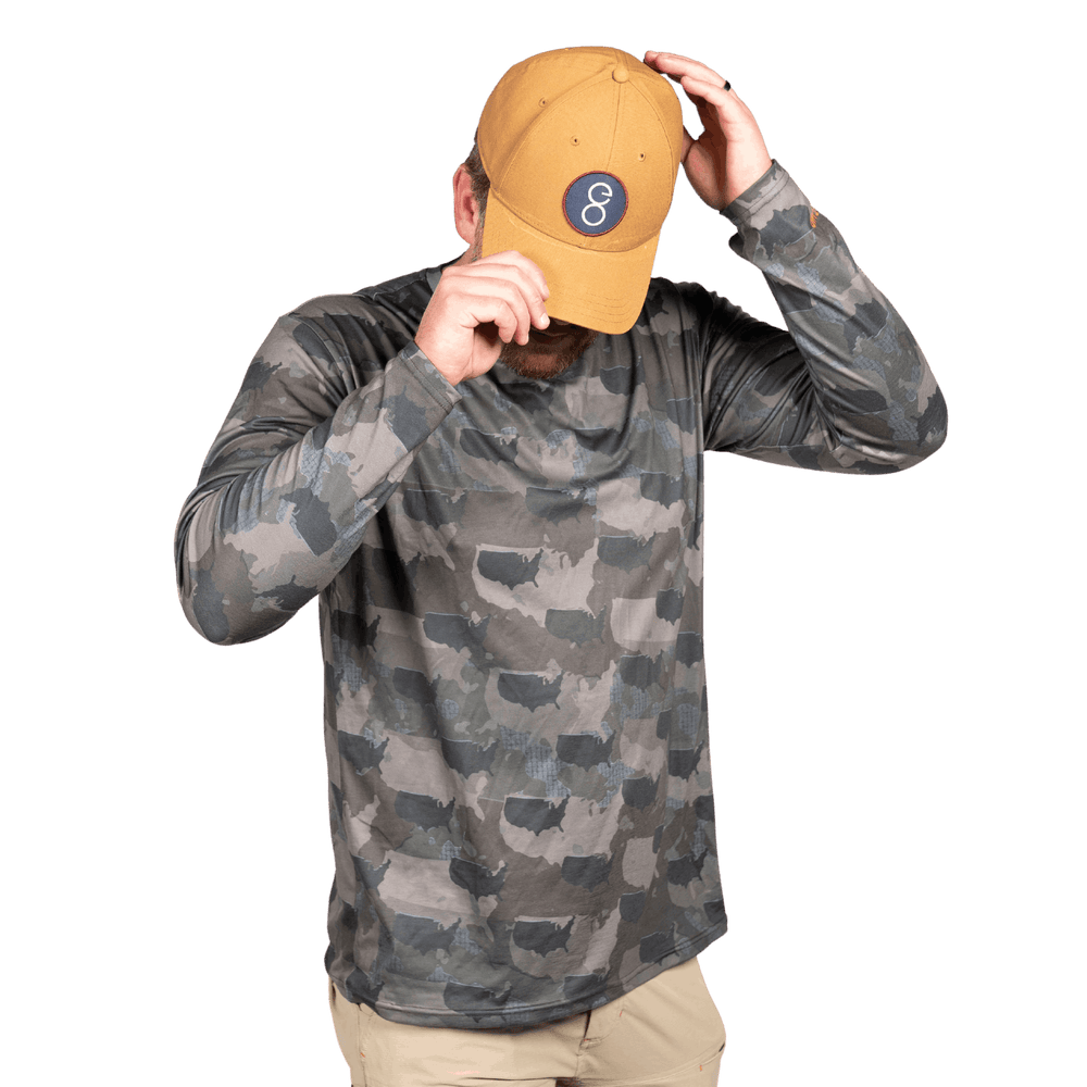 USA State Camo long sleeve shirt featuring a unique camo pattern made for USA, designed for hunters and outdoor enthusiasts