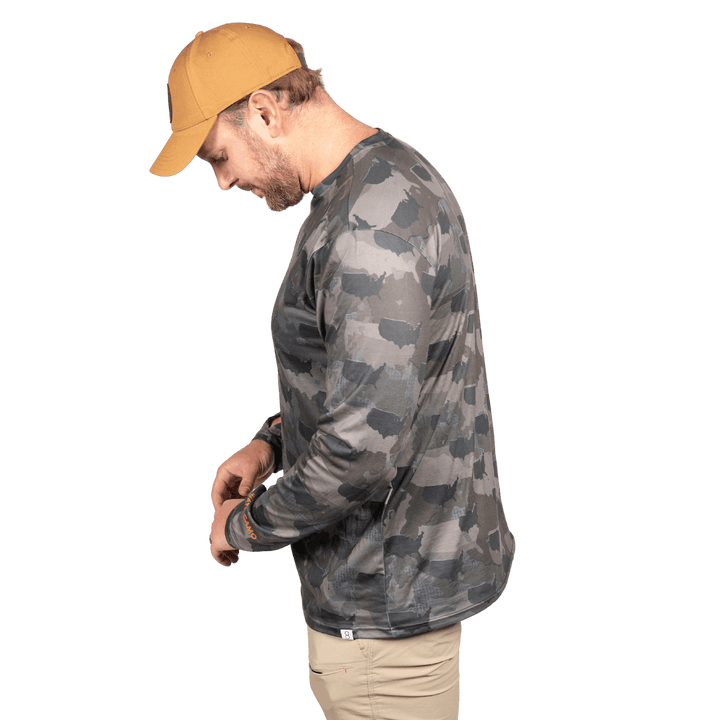 USA State Camo long sleeve shirt featuring a unique camo pattern made for USA, designed for hunters and outdoor enthusiasts
