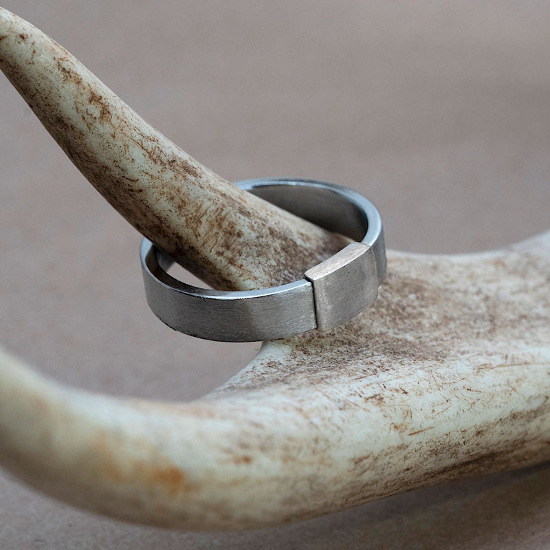 5mm Classic Silver Platinum Brushed with Gold Insert Barrel Band on a deer antler