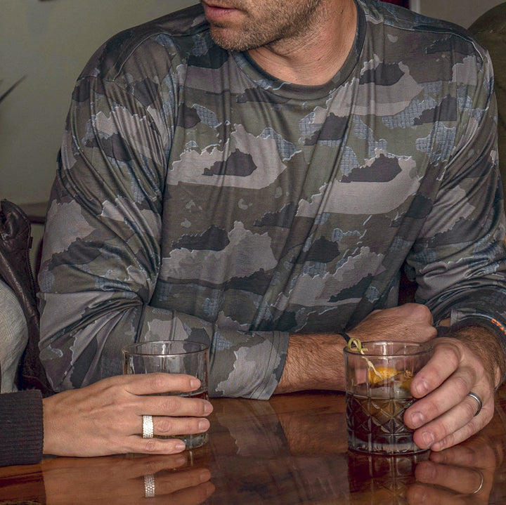 Kentucky State Camo long sleeve shirt featuring a unique camo pattern made for Kentucky, designed for hunters and outdoor enthusiasts