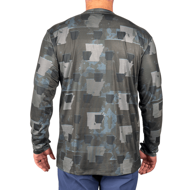 Arkansas State Camo long sleeve shirt featuring a unique camo pattern made for Arkansas, designed for hunters and outdoor enthusiasts 
