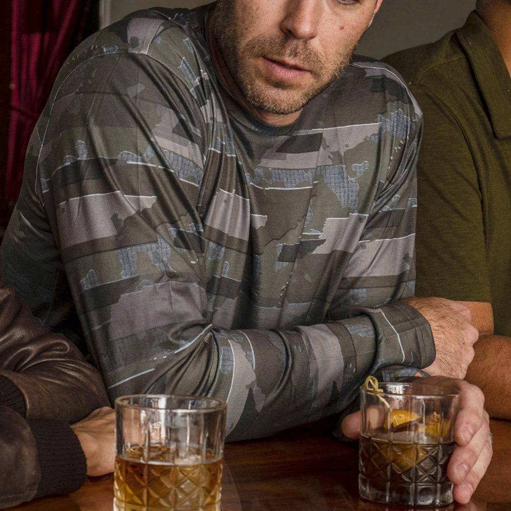 Tennessee State Camo long sleeve shirt featuring a unique camo pattern made for Tennessee , designed for hunters and outdoor enthusiasts 
