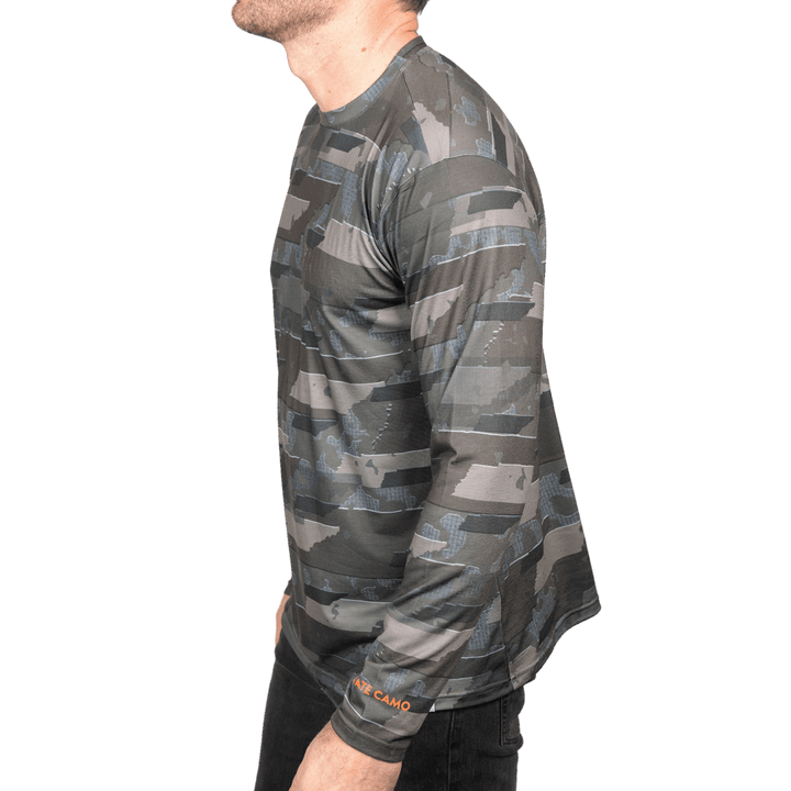 Tennessee State Camo long sleeve shirt featuring a unique camo pattern made for Tennessee , designed for hunters and outdoor enthusiasts 

