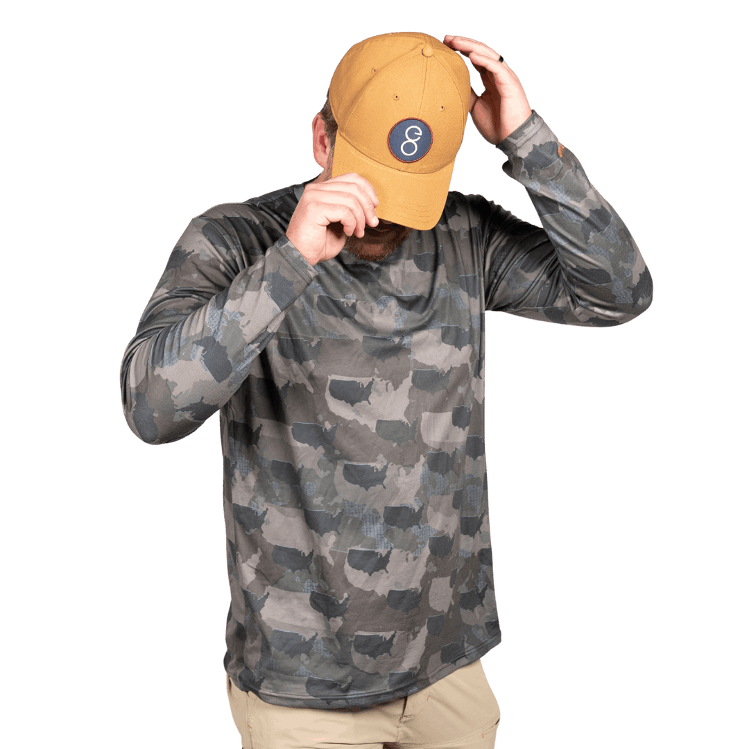 USA State Camo long sleeve shirt featuring a unique camo pattern made for USA, designed for hunters and outdoor enthusiasts
