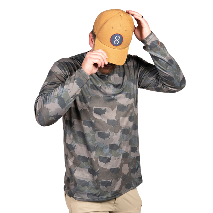 USA State Camo long sleeve shirt featuring a unique camo pattern made for USA, designed for hunters and outdoor enthusiasts
