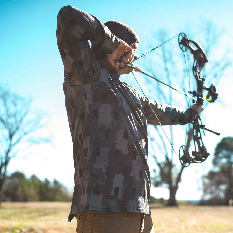 Mississippi State Camo long sleeve shirt featuring a unique camo pattern made for Mississippi, designed for hunters and outdoor enthusiasts
