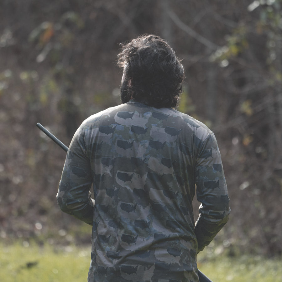 USA State Camo long sleeve shirt featuring a unique camo pattern made for USA, designed for hunters and outdoor enthusiasts
