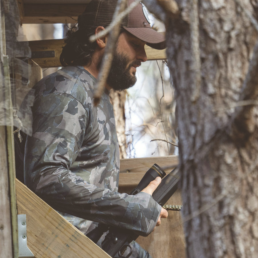 Michigan State Camo long sleeve shirt featuring a unique camo pattern made for Michigan, designed for hunters and outdoor enthusiasts
