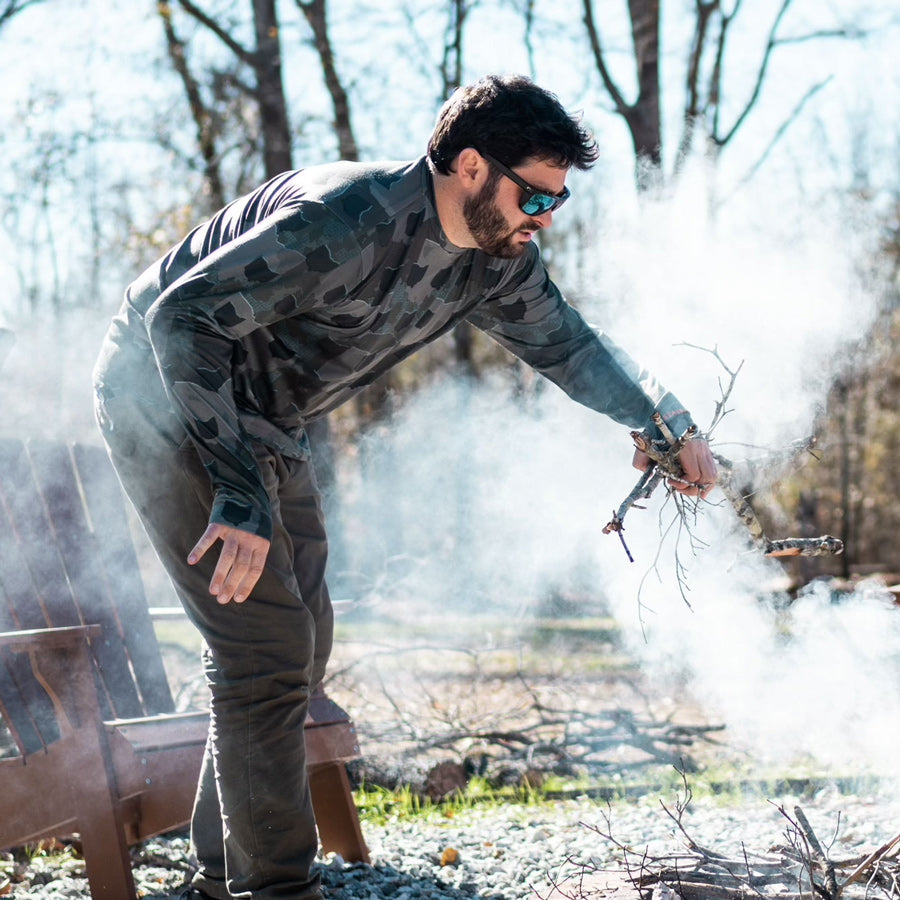 Ohio State Camo long sleeve shirt featuring a unique camo pattern made for Ohio, designed for hunters and outdoor enthusiasts.