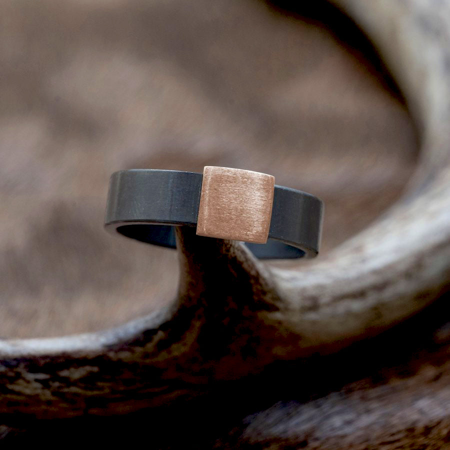 7MM Gunmetal with Brushed Rose Gold insert Barrel Band on antler