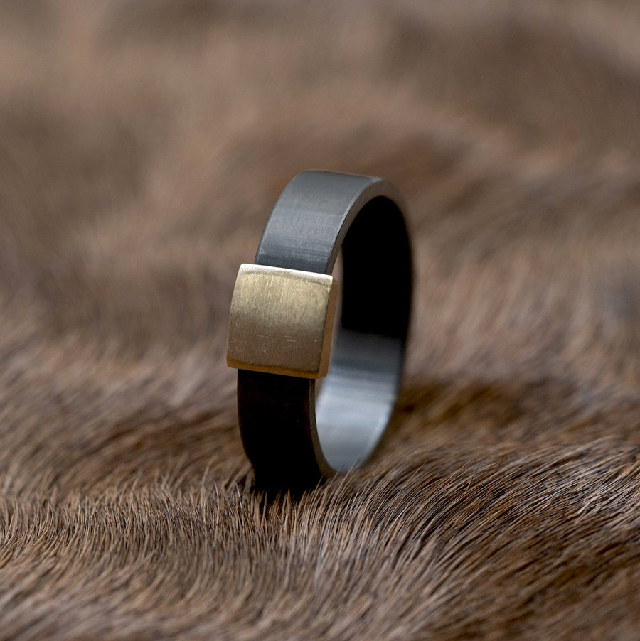 7MM gunmetal with 14Kt. Brushed Yellow Gold insert Barrel Band